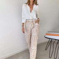 Thesswin Women's Printed Wide Leg Pants Two-Piece Set in Orange