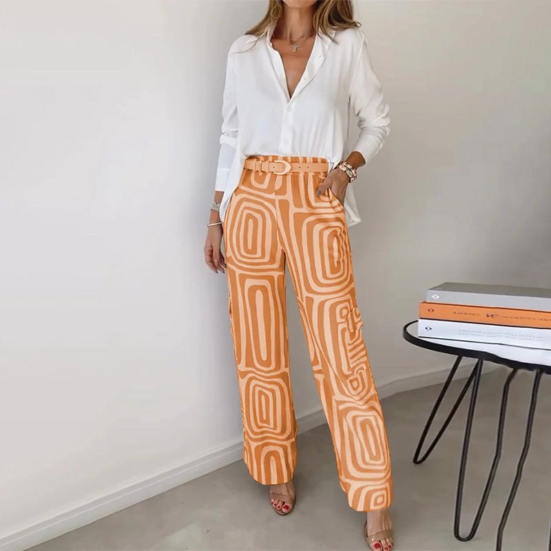 Thesswin Women's Printed Wide Leg Pants Two-Piece Set in Orange