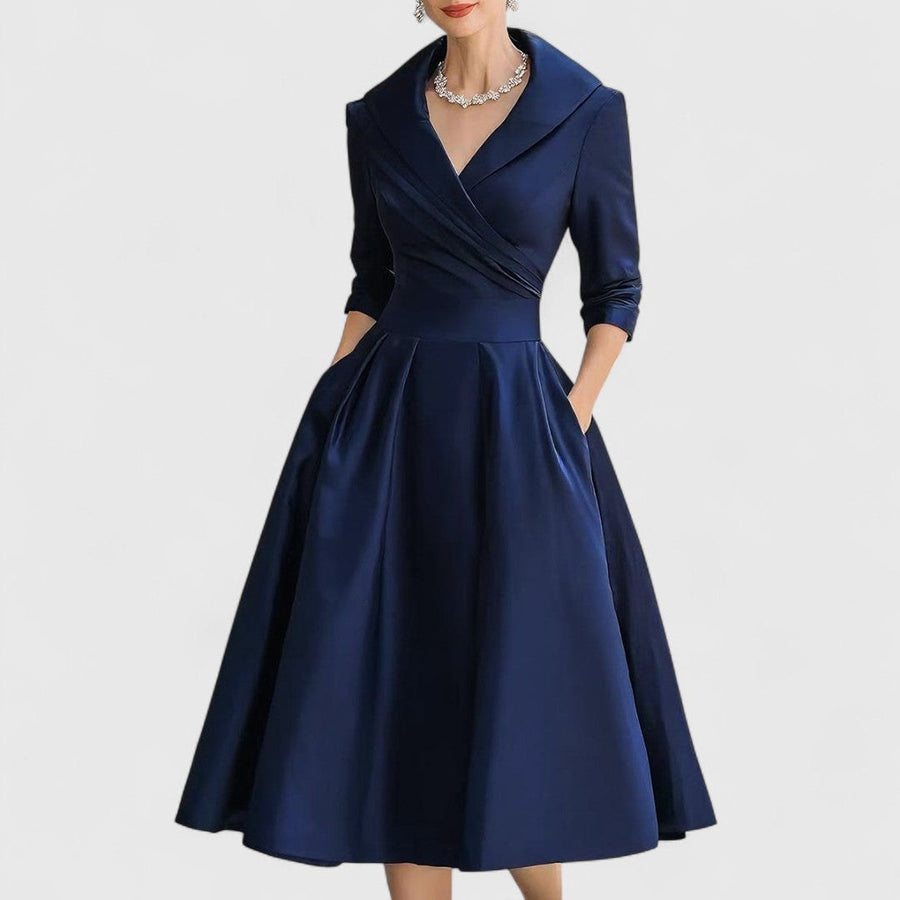 Thesswyn Women's Wedding Guest Midi Dress in Navy Blue
