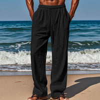 Thijs Lightweight Linen Trousers with Elastic Waist and Wide Leg in Black