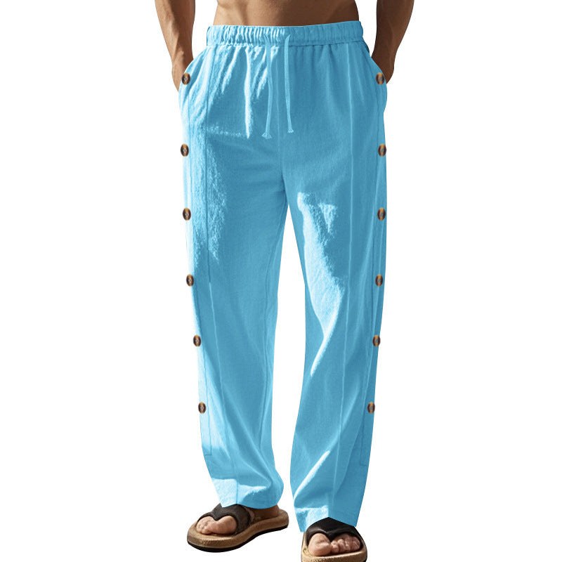 Thomas Linen Trousers with Elastic Waist and Button Front