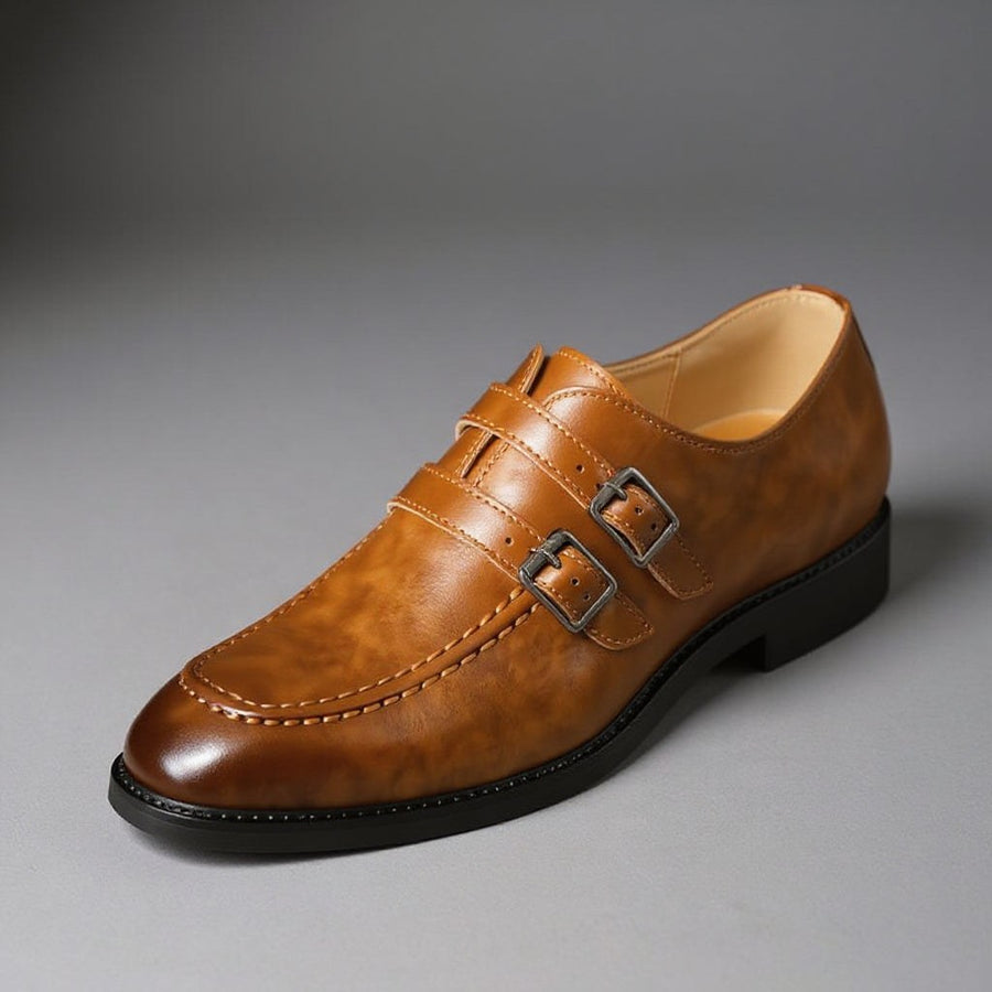 Thompson Double Monk Strap Loafer in Sienna Brown