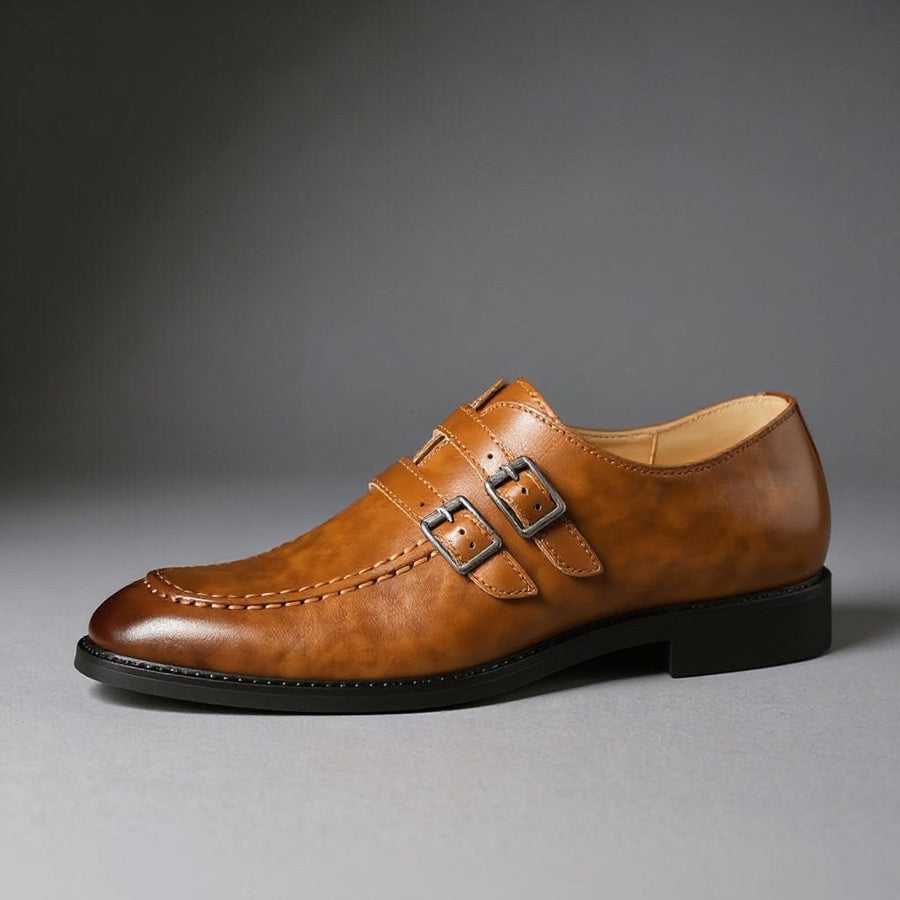 Thompson Double Monk Strap Loafer in Sienna Brown
