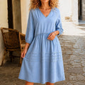Threnody Women's Denim Babydoll Midi Dress