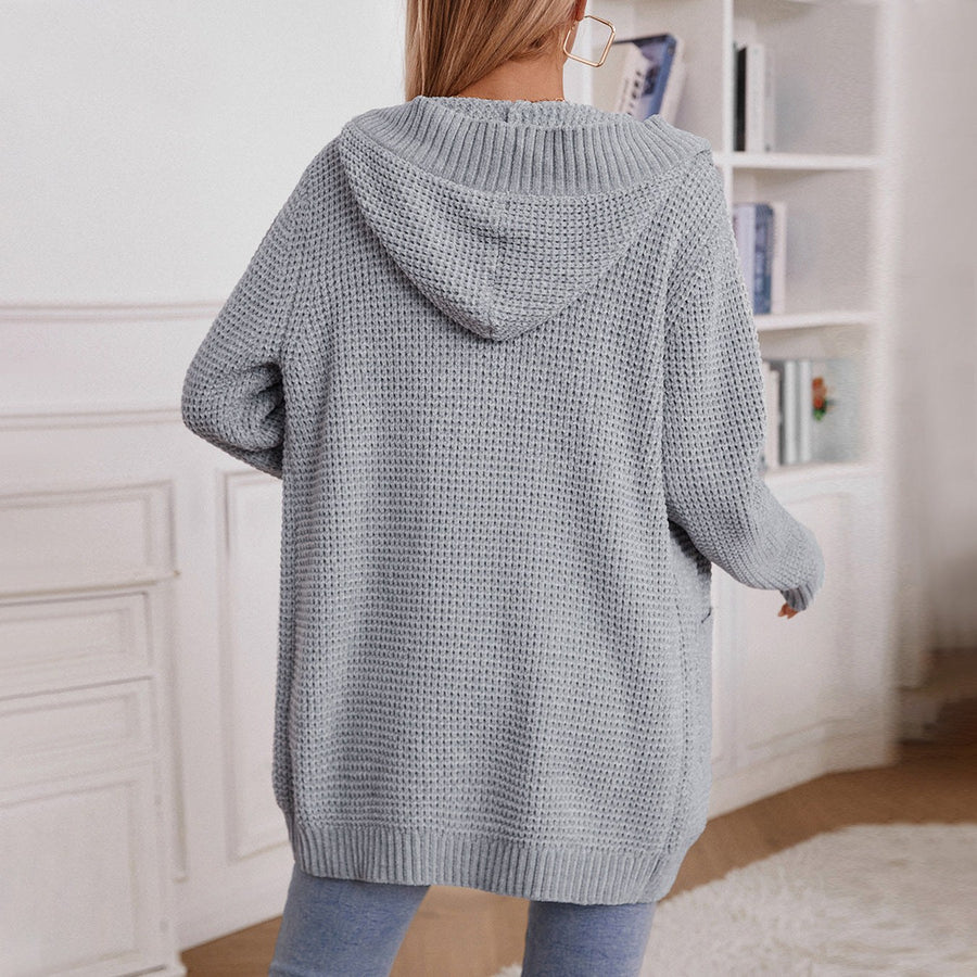 Tia Casual Knit Coat with Hood