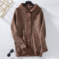 Tia Casual Knit Coat with Hood in Brown