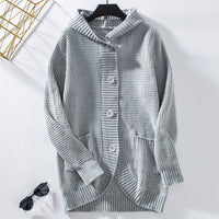 Tia Casual Knit Coat with Hood in Grey