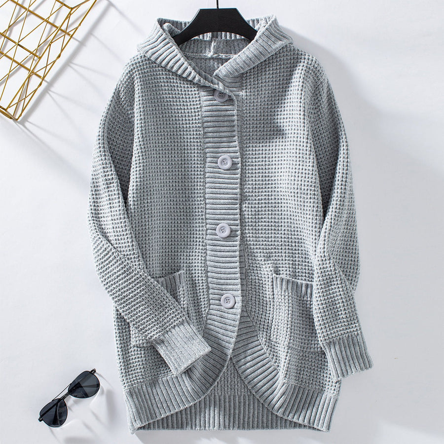Tia Casual Knit Coat with Hood in Grey