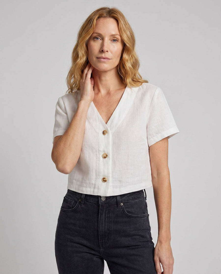 Tia Casual Linen Top with Button Front