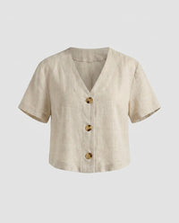 Tia Casual Linen Top with Button Front in Linen