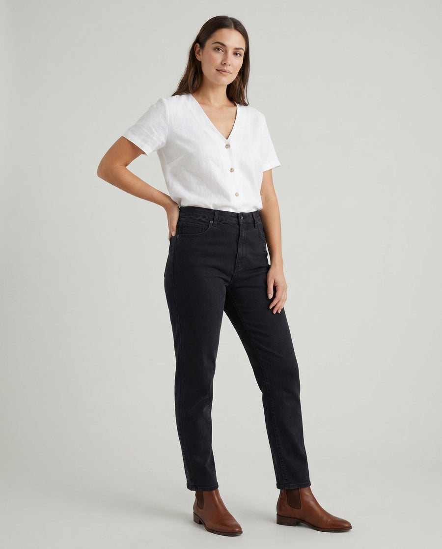 Tia Casual Linen Top with Button Front