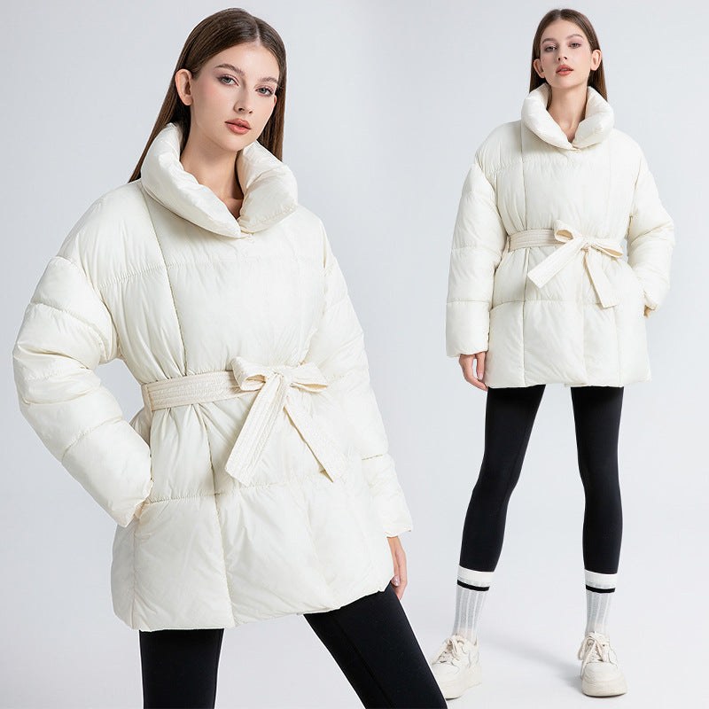 Tia Elegant Jacket with Belted in Beige