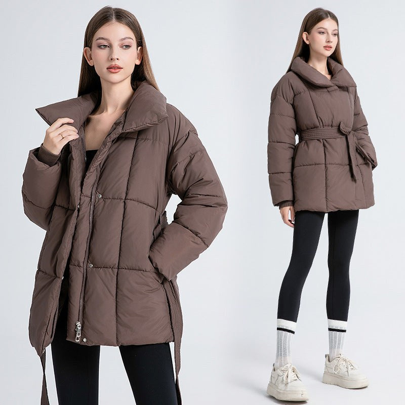 Tia Elegant Jacket with Belted in Brown