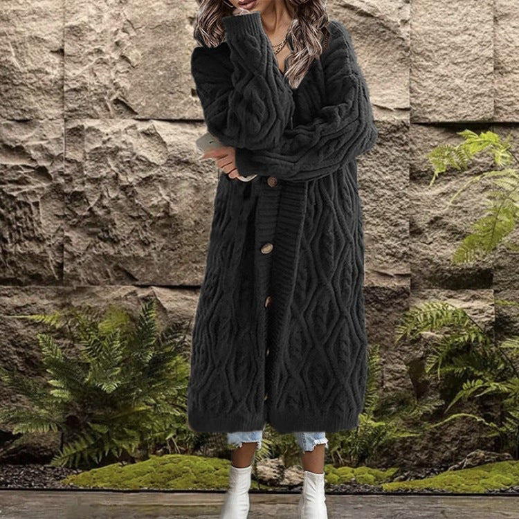 Tia Elegant Knit Coat in Black