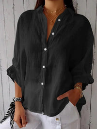 Tia Lightweight Linen Blouse in Black