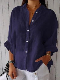 Tia Lightweight Linen Blouse in Navy