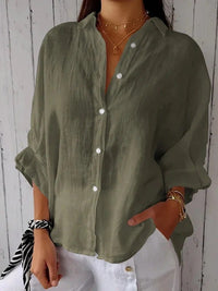 Tia Lightweight Linen Blouse in Olive Green