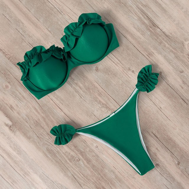 Tia Set with Ruffles in Green