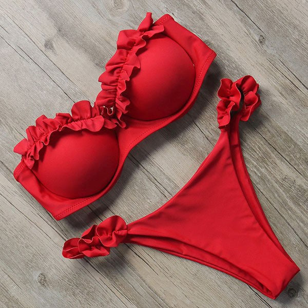 Tia Set with Ruffles in Red