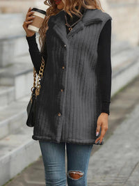 Tia Vest with Long Sleeve and Button Front in Dark Grey