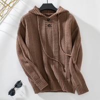 Tilda Casual Knit Sweater with Hood in Brown