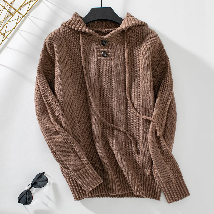 Tilda Casual Knit Sweater with Hood in Brown