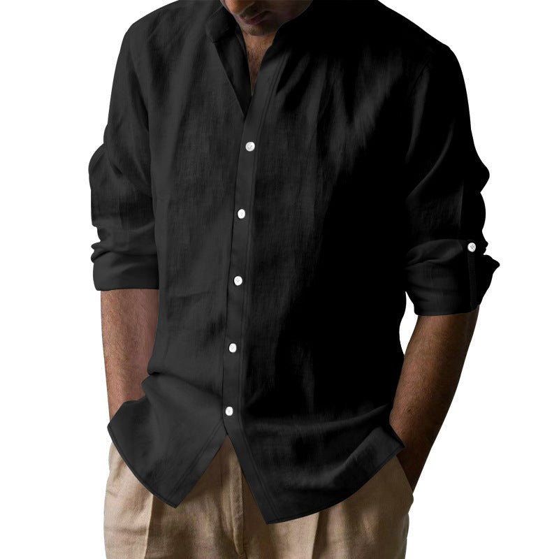 Timo Casual Linen Shirt with Button Front in Black