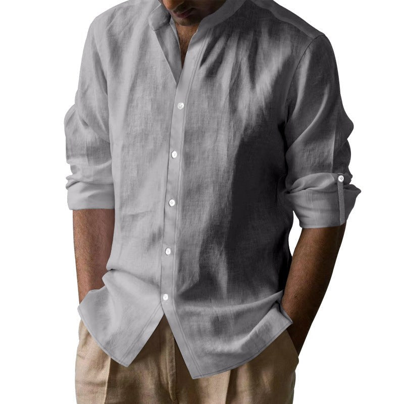 Timo Casual Linen Shirt with Button Front in Grey