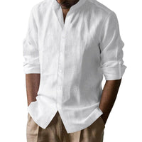 Timo Casual Linen Shirt with Button Front in White