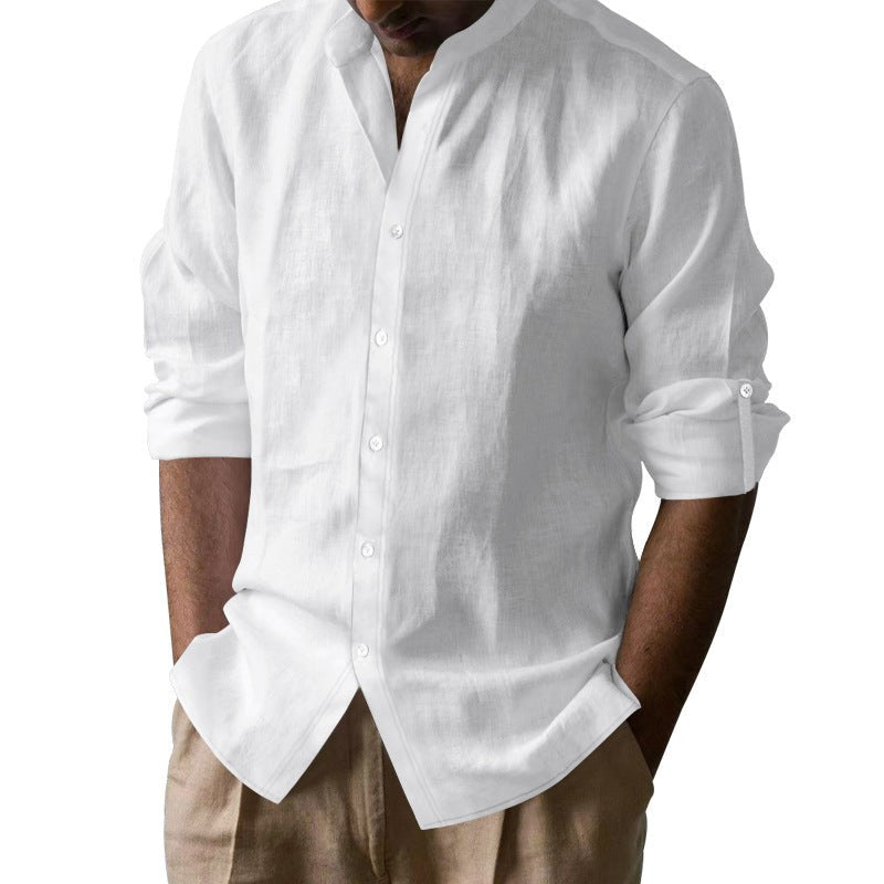 Timo Casual Linen Shirt with Button Front in White