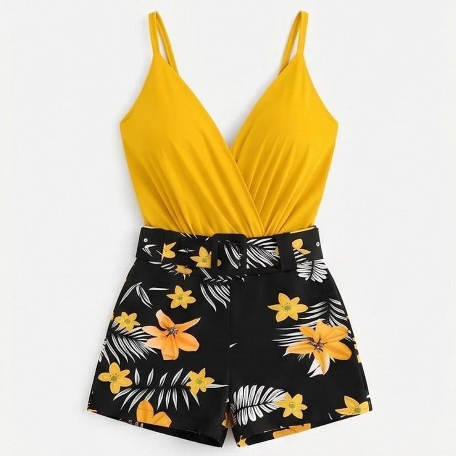 Tivaine Women's Two-Piece Floral Shorts Set in Orange