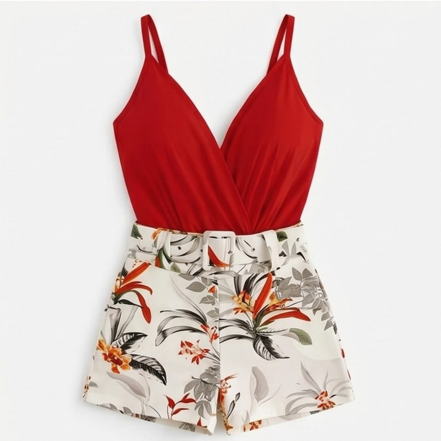 Tivaine Women's Two-Piece Floral Shorts Set in Orange