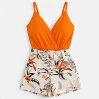 Tivaine Women's Two-Piece Floral Shorts Set in Orange
