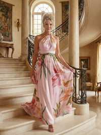 Tivenne Women's Maxi Dress Halter Neck in Pink