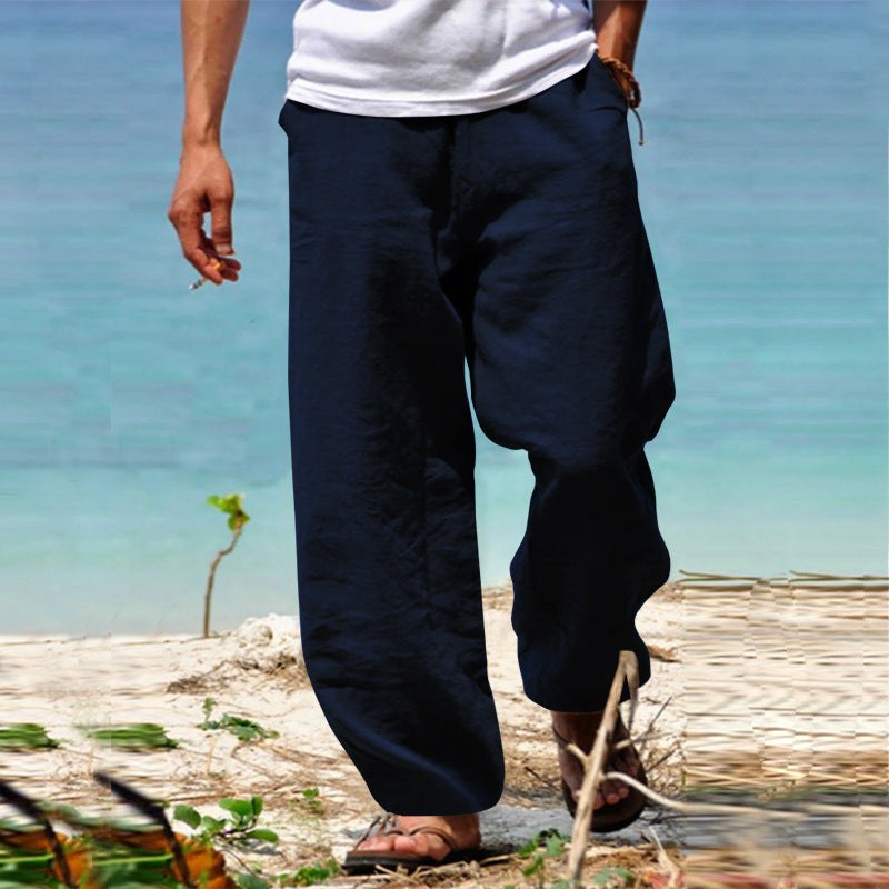 Tobias Casual Linen Trousers in Blue