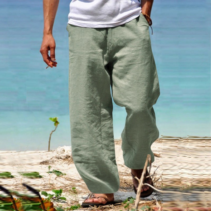 Tobias Casual Linen Trousers in Green