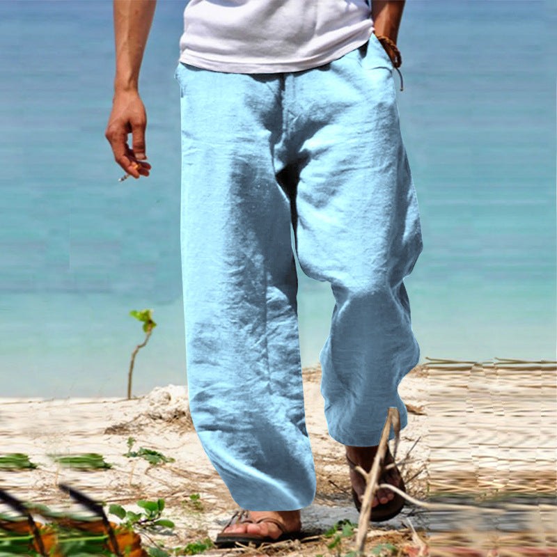 Tobias Casual Linen Trousers in Light Blue
