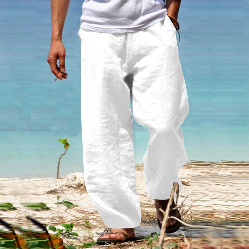 Tobias Casual Linen Trousers in White