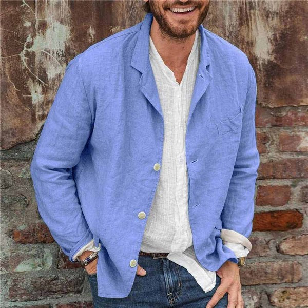 Tomas Lightweight Linen Jacket in Blue