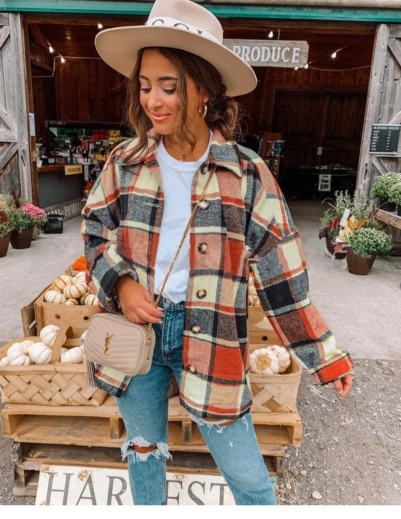 Tova Casual Jacket with Checked in Orange