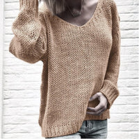 Tova Casual Knit Sweater with V-Neck and Side Split