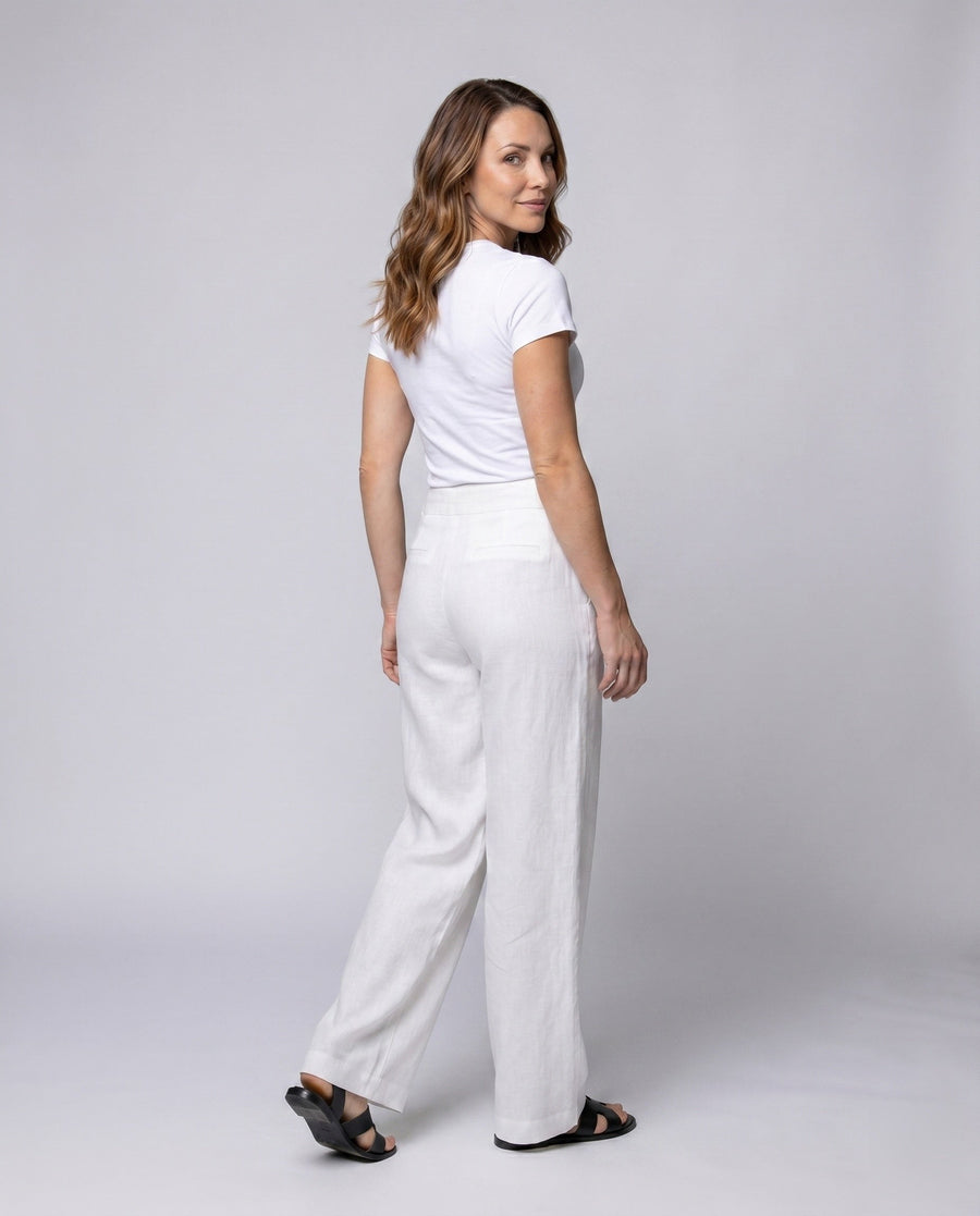 Tova Linen Trousers with Button Front and Pockets