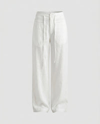 Tova Linen Trousers with Button Front and Pockets in White
