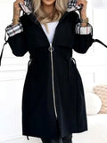 Nora | Women's Long Lined Hooded Zip Trench Coat with Check Detail