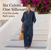 Trevaine Women's Linen Two-Piece Set Wide Leg Pants
