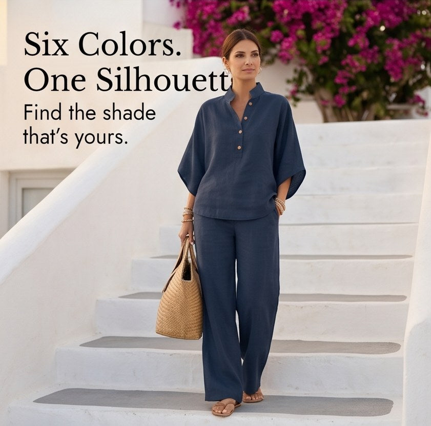 Trevaine Women's Linen Two-Piece Set Wide Leg Pants