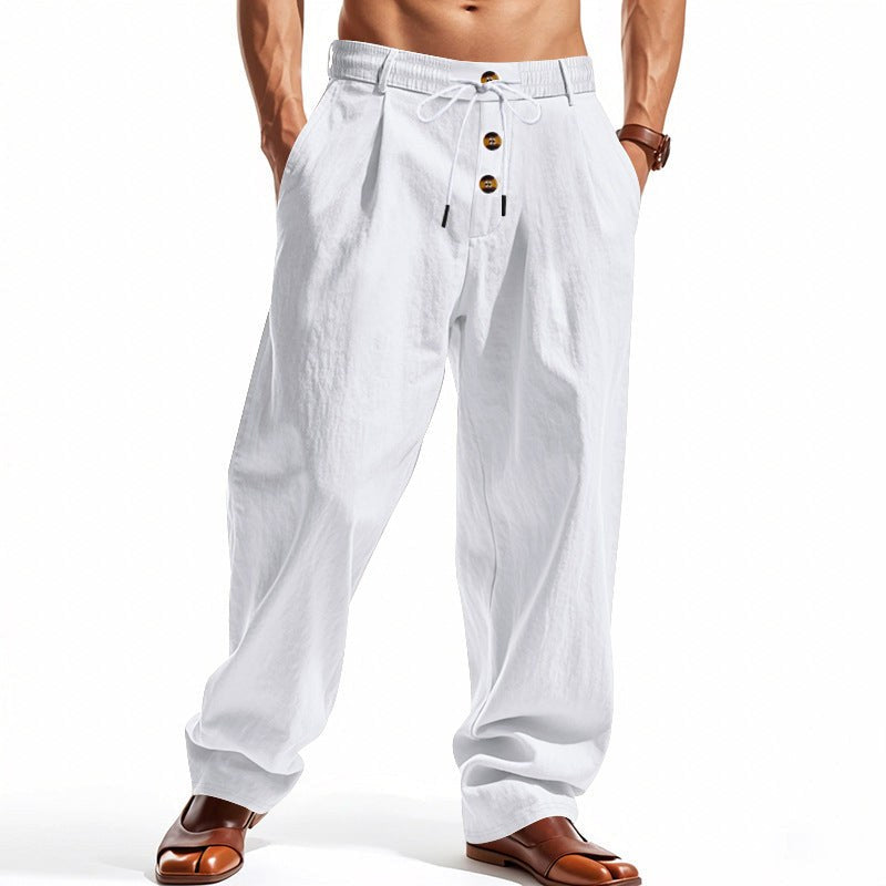 Tristan Breathable Linen Trousers in Olive Green