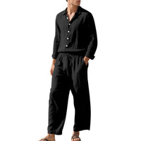 Tristan Linen Shirt with Drawstring Waist in Black