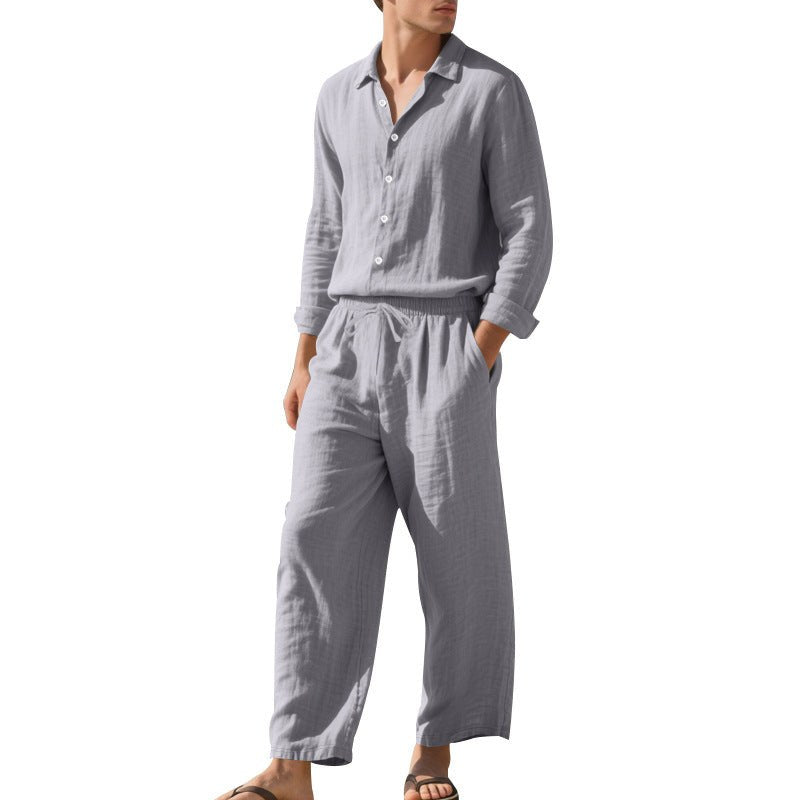 Tristan Linen Shirt with Drawstring Waist in Grey