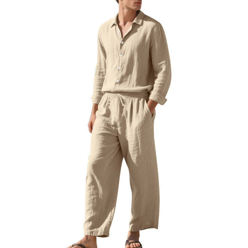 Tristan Linen Shirt with Drawstring Waist in Khaki